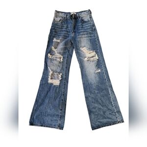 Skater 90s Vibrant High Waisted Extra Wide Leg Jeans Women Size 9/28 Distressed